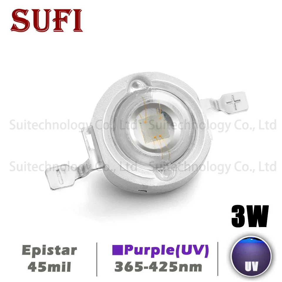 UV Purple LED Ultraviolet Bulbs Lamp Chips 365nm 370nm 375nm 385nm 395nm 400nm 405nm 425nm 3W High Power Diodes COB Light Beads