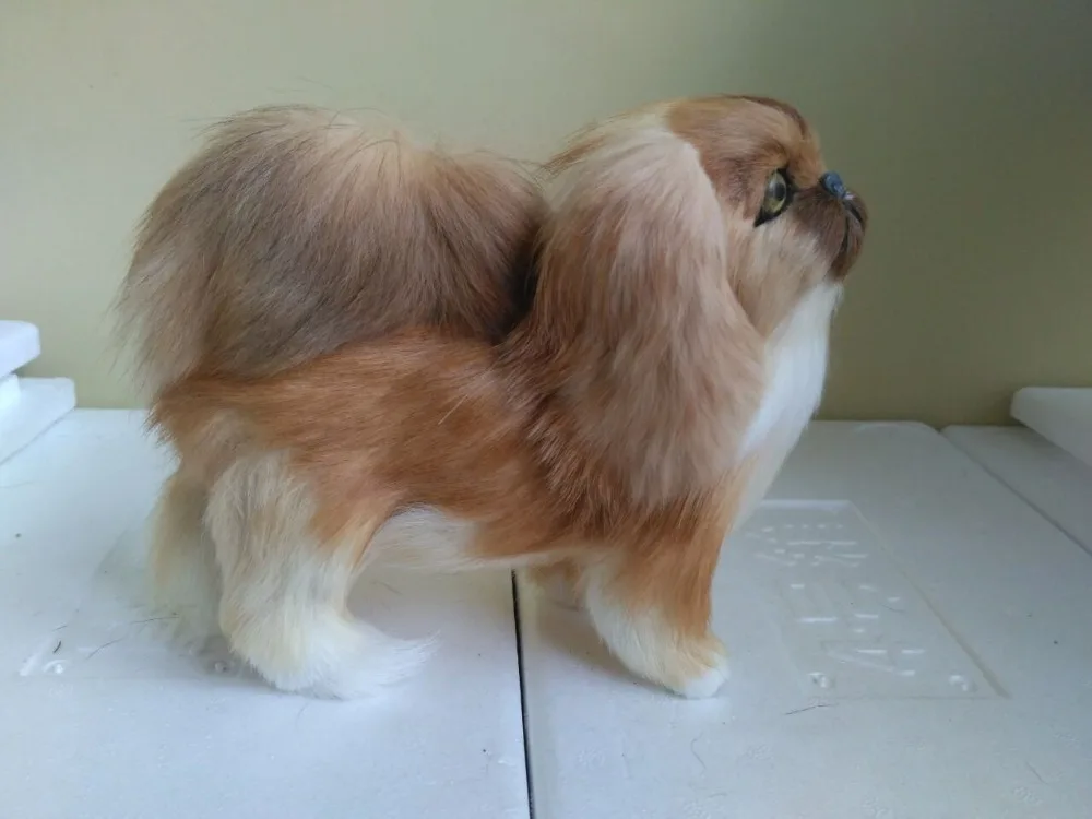 simulation pekingese dog furs model large 19x8x16cm polyethylene&furs handicraft home decoration gift a2226
