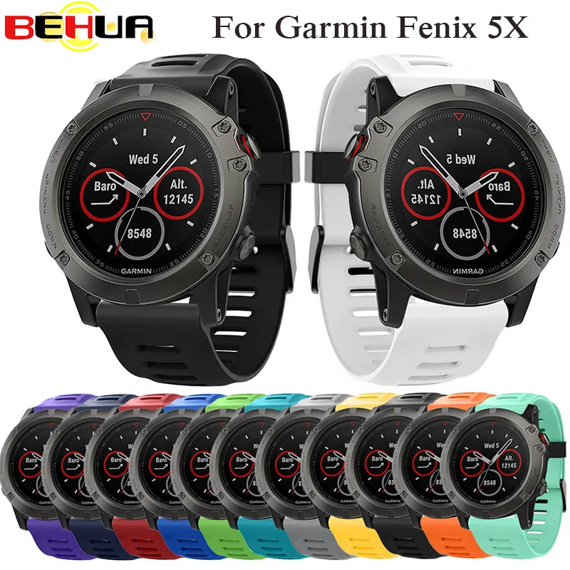 Pulseira de silicone para relógio garmin fenix, substituição de pulseira macia para relógio garmin fenix 3 hr 5x plus 6x 6x pro