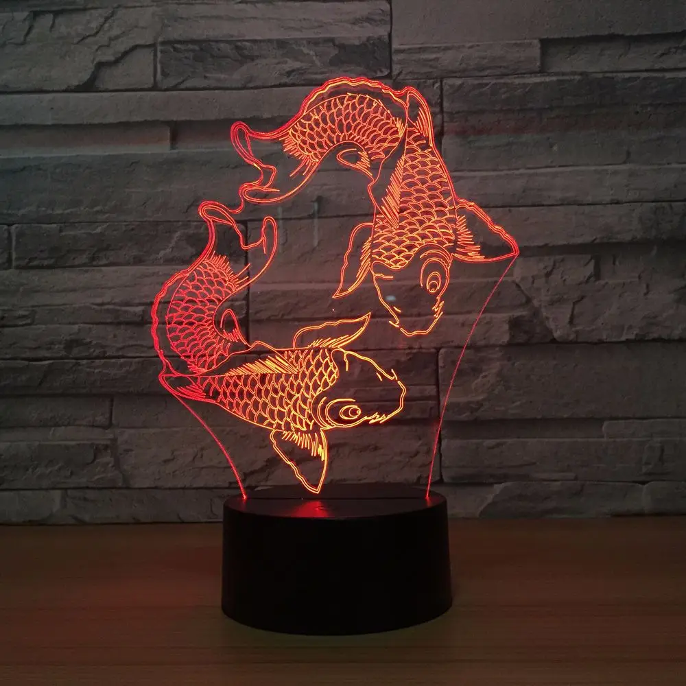 

Fish 3d Night Light Creative Seven Color Touch Usb Led 3d Light Fixtures Remote Touch switch Lovely 7 color change 3D Lamp