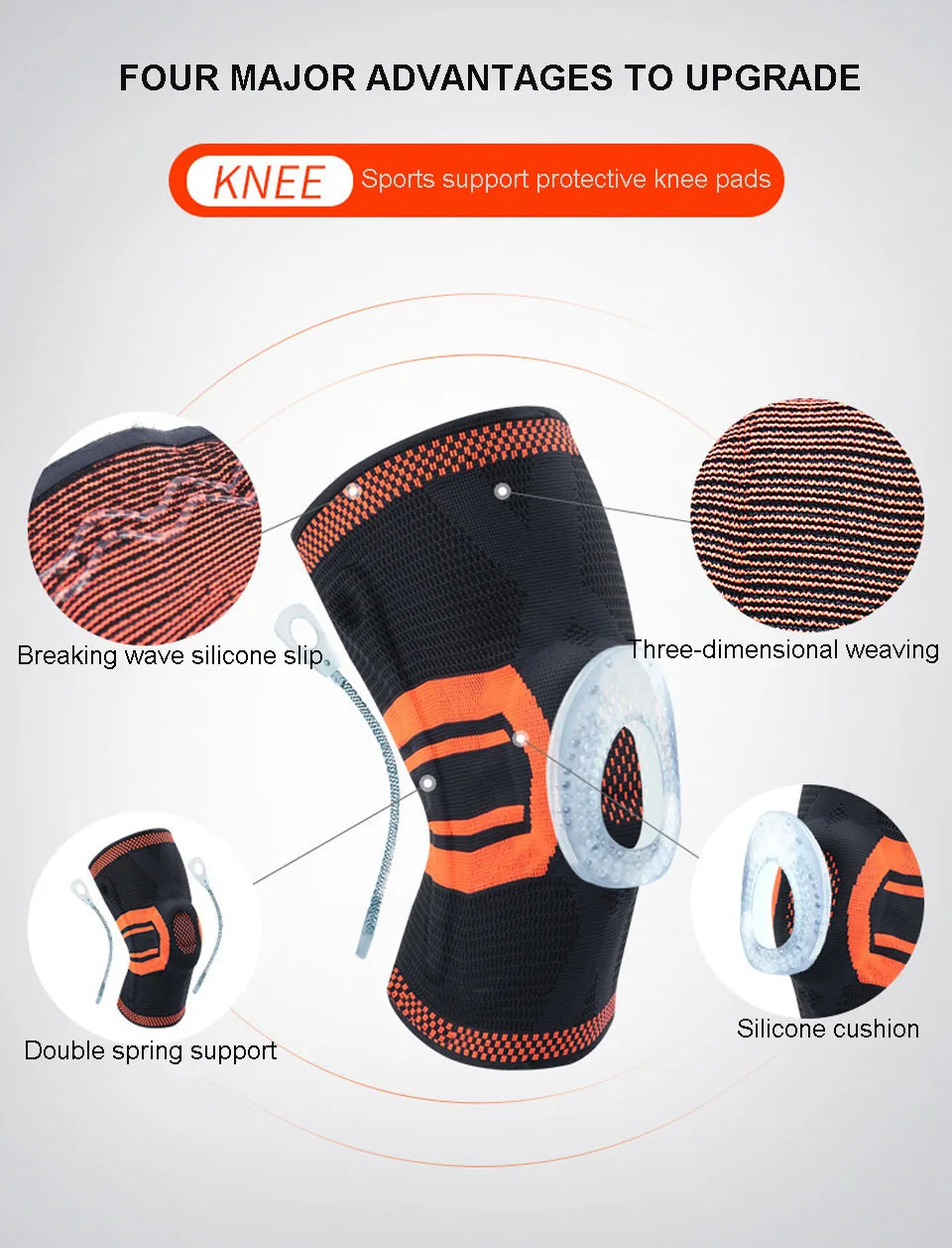 Getinfit 1PCS Silicone Knee Support Pad Sport Breathable Patella Volleyball Brace Outdoor Fitness Knee Pad Unisex Protection Pad