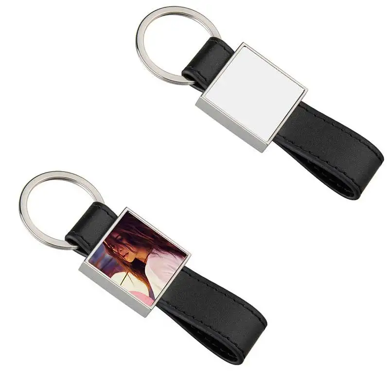 

new arrival sublimation strip square pu leather key chain hot transfer printing key ring consumables 15pcs/lot