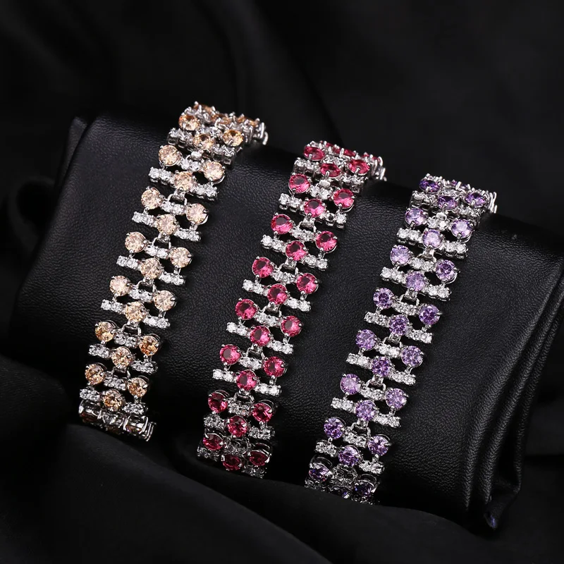 CWWZircons Romantic MultiColored Big Wide Cubic Zircon Stones Bracelets Bangle for Women Wedding Party Jewelry Accessories CB138