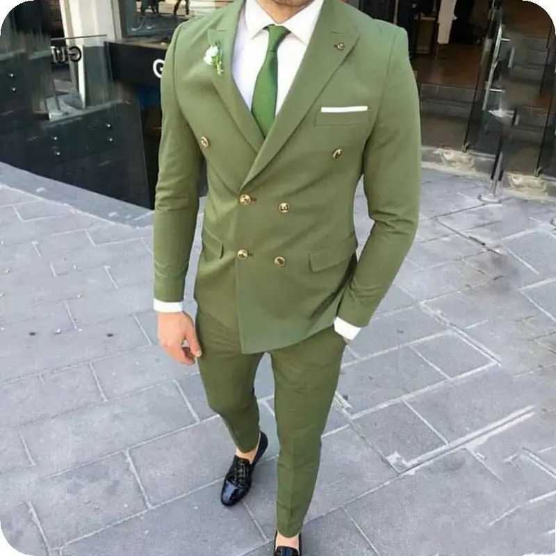 

Hot Recommend Double Breasted Olive Green Groom Tuxedos Groomsmen Peak Lapel Mens Suits Blazers (Jacket+Pants+Tie) W:900