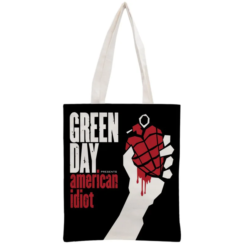 Custom Green Day Tote Bag Reusable Handbag Women Shoulder Foldable Cotton Canvas Shopping Bags