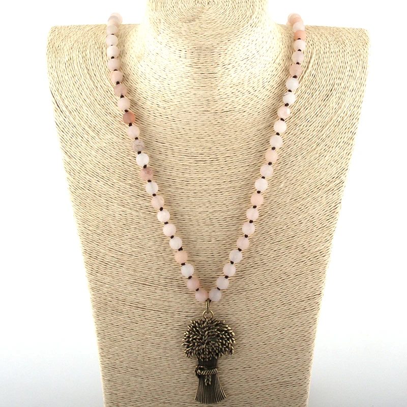 Fashion Bohemian Tribal Jewelry Natural Stone Long Knotted Metal Pendant Necklaces Women Ethnic Necklace