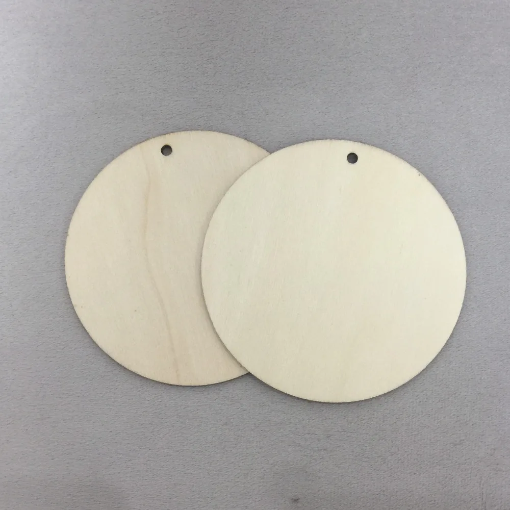 set of 50 wooden 4 inch circles unfinished wood circle blank cut out with hole blank hanging decorations