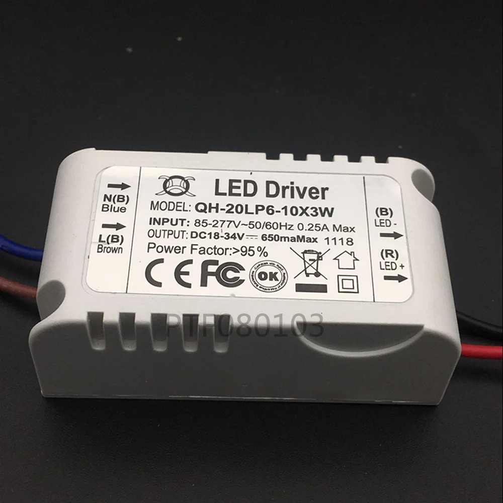 1pcs By TUV-CE Box 20W AC85-277V LED Driver 6-10Cx3W 600mA DC18-34V Constant Current LED Power For Ceiling Lamp