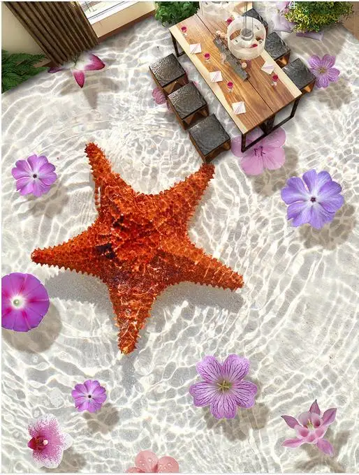 photo wallpaper 3d flooring Starfish flowers self adhesive wallpaper for kids room vinyl flooring home decor