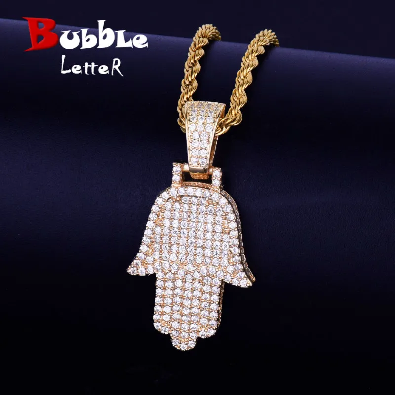 Hand Pendant Necklace Gold Color Cubic Zircon Men\'s Hip Hop Jewelry