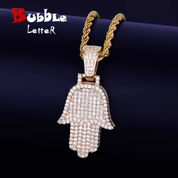 Hand Pendant Necklace Gold Color Cubic Zircon Men's Hip Hop Jewelry