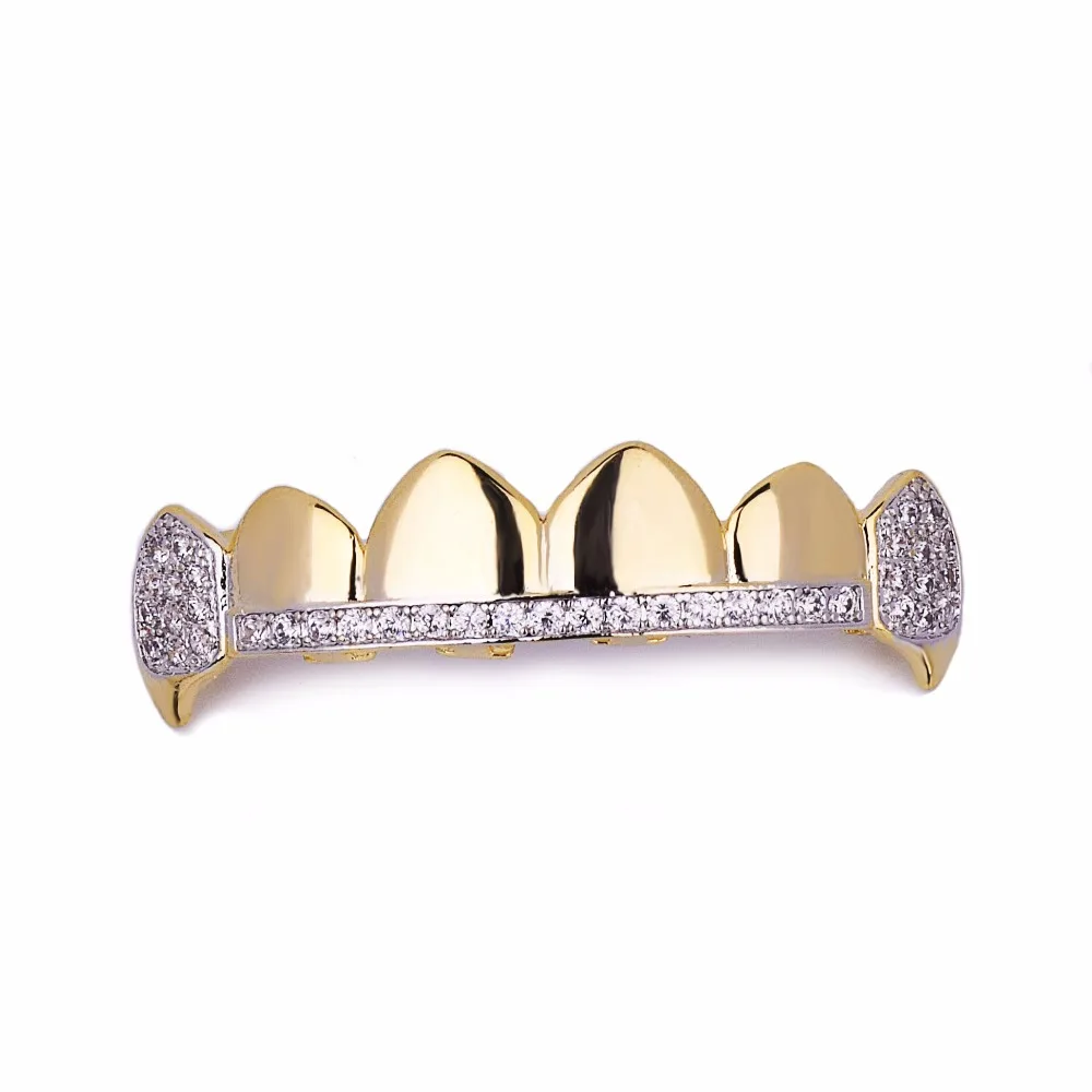 Bubble Letter Hip Hop Grillz Teeth Iced Zircon Fang Mouth teeth Caps Top & Bottom Tooth Set Men Women Vampire  Fashion Jewelry