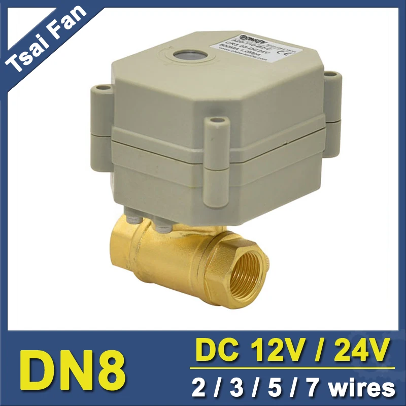 DC12V/DC24V 2 Way Brass 1/4'' (DN8) Electric Motorized Valve Metal Gears with position indicator and signal feedback CE certifie