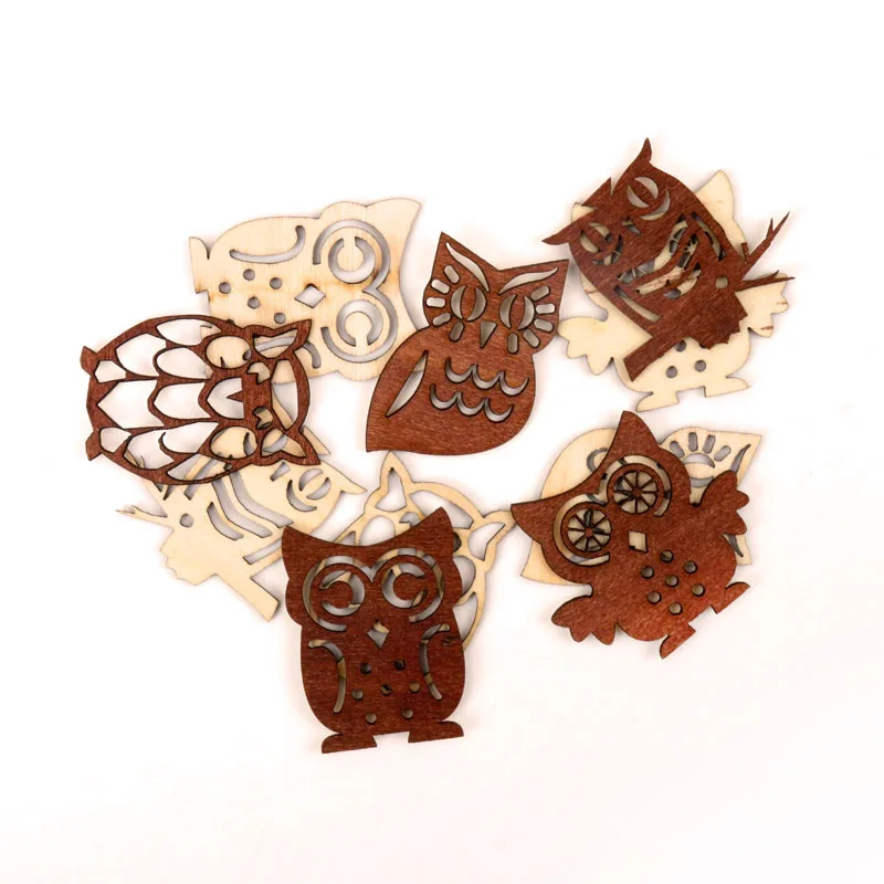 Cute Owl Pattern Wooden Scrapbooking Paitning Collection Craft Handmade DIY Accessory Home Decoration DIY 38-45mm 10pcs