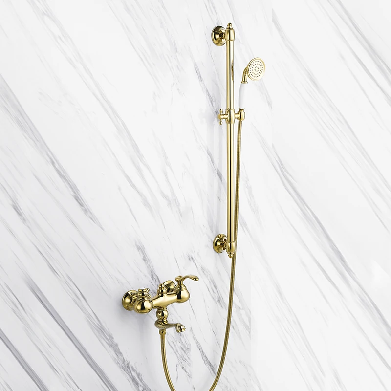 Luxury Gold All Brass Bathroom shower Faucet set  Art bathroom Mixer Shower Combo Set Bathtub faucet with Shower Slide Bar