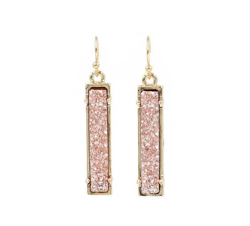 Abalone Druzy Vertical Bar Drop Earrings For Women