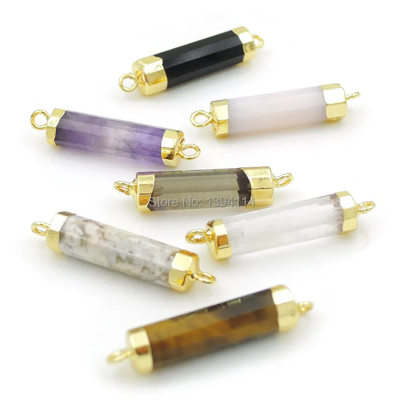 Mixed Stones Round Bar Faceted Connector With Side Gold-Plated Approx 25*5*5mm