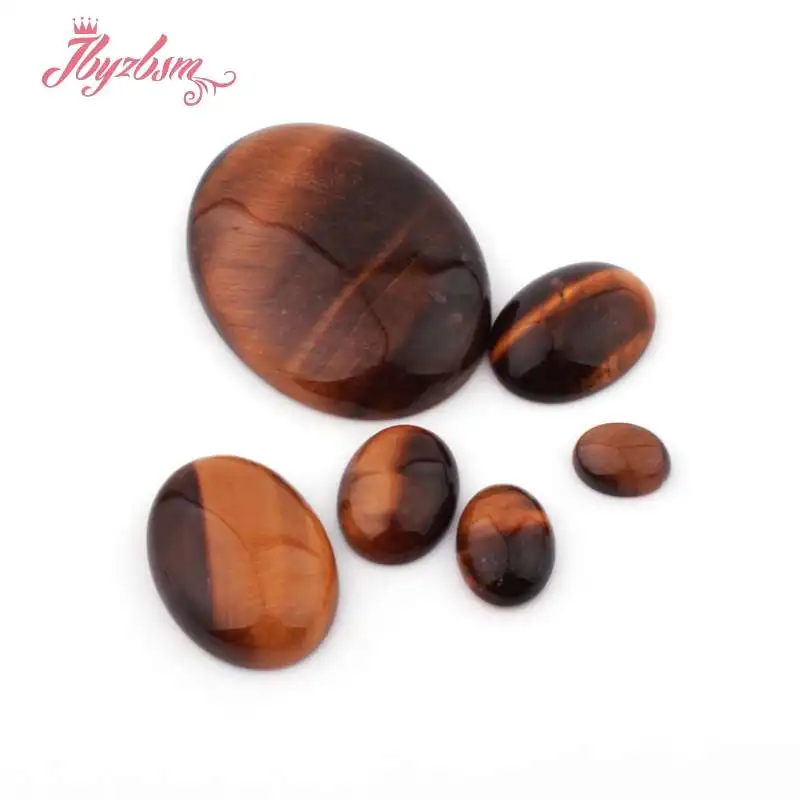 Oval Tiger Eye Beads CAB Cabochon Flatback Dome Undrilled Natural Stone Beads For DIY Pandandt Earring Ring Jewelry Making 5pcs