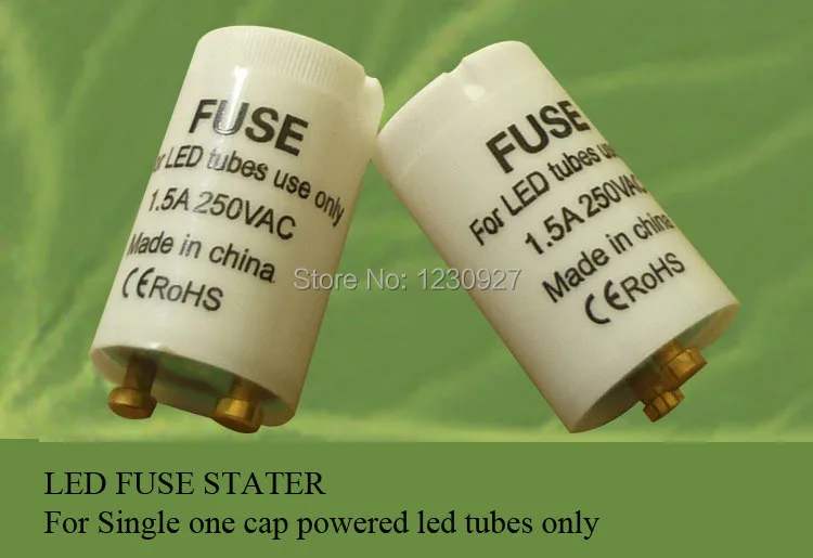 

free shipping 10pcs/lot 1.5A LED Fuse starter used for led tube single one end cap powered led tube fuse starter