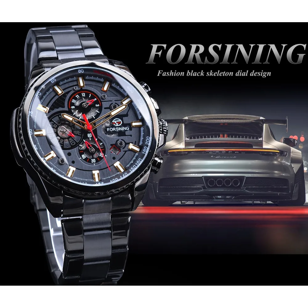 Forsining 2019 3 Quadrante Calendario Multifunzione Militare Luminoso Mano Mens di Sport Meccanico Automatico Orologio Da Polso Top Brand di Lusso