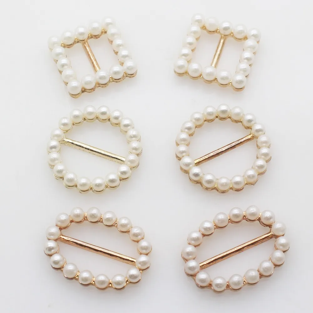 New 10pcs/lot White Ivory Pearl Ribbon Buckles Metal Slider invitations decoration for Wedding Card Hair Craft Accessories