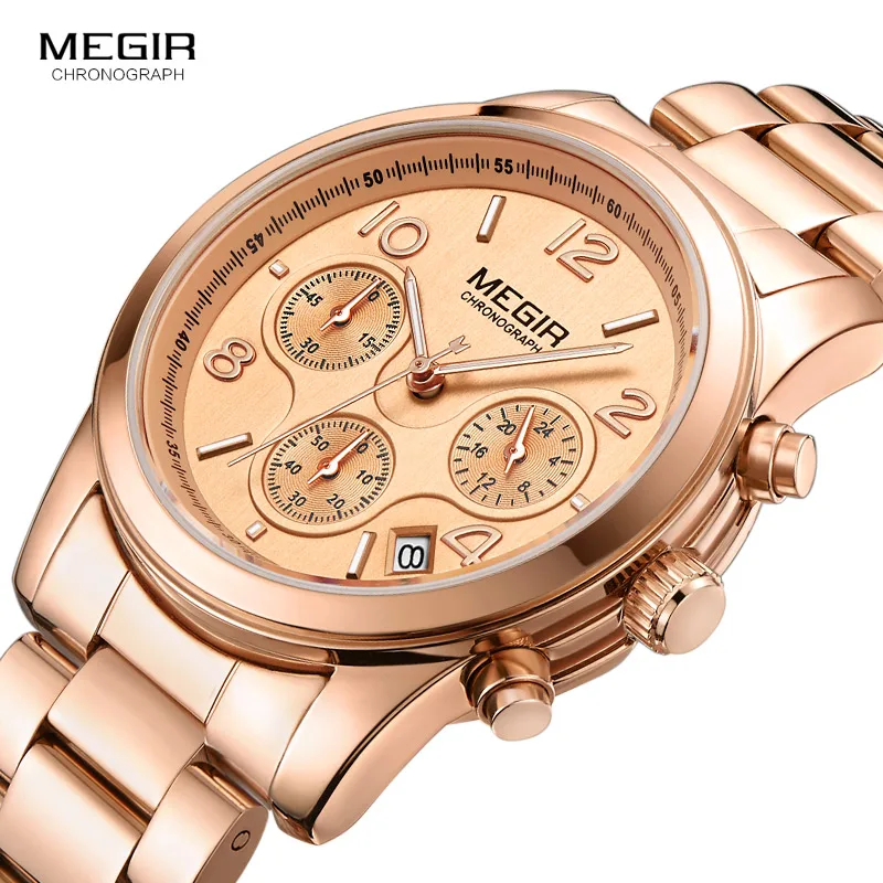 Megir Ladies Watch Chronograph Quartz Watches Women Top Brand Luxury Rose Gold Wristwatch Relogio Feminino часы женские 2057