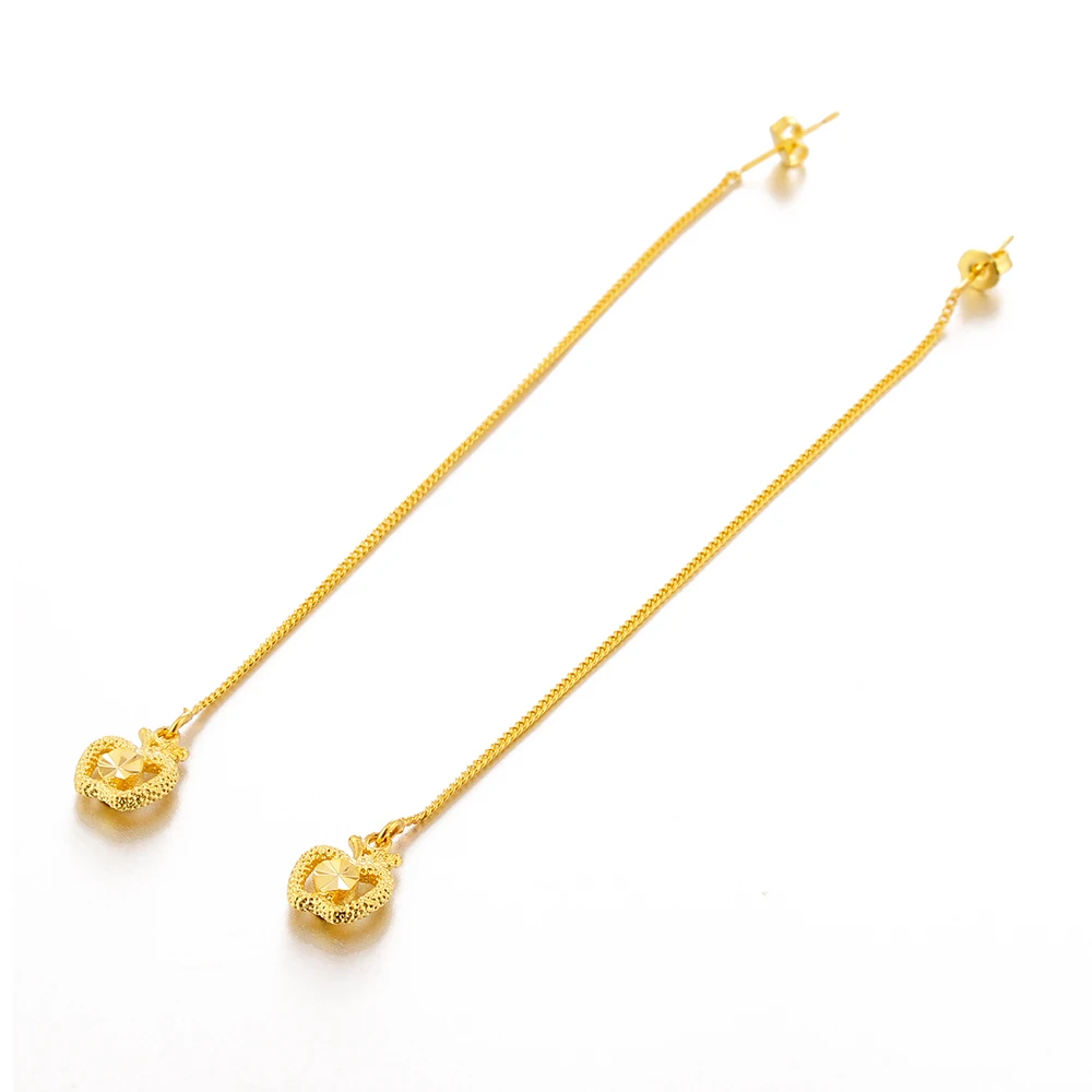 Ethlyn Jewelry Apple Shape Fashion Gold Color Long Tassel Dangle Earrings for Women Cooper Drop Bar Statement Jewelry E81