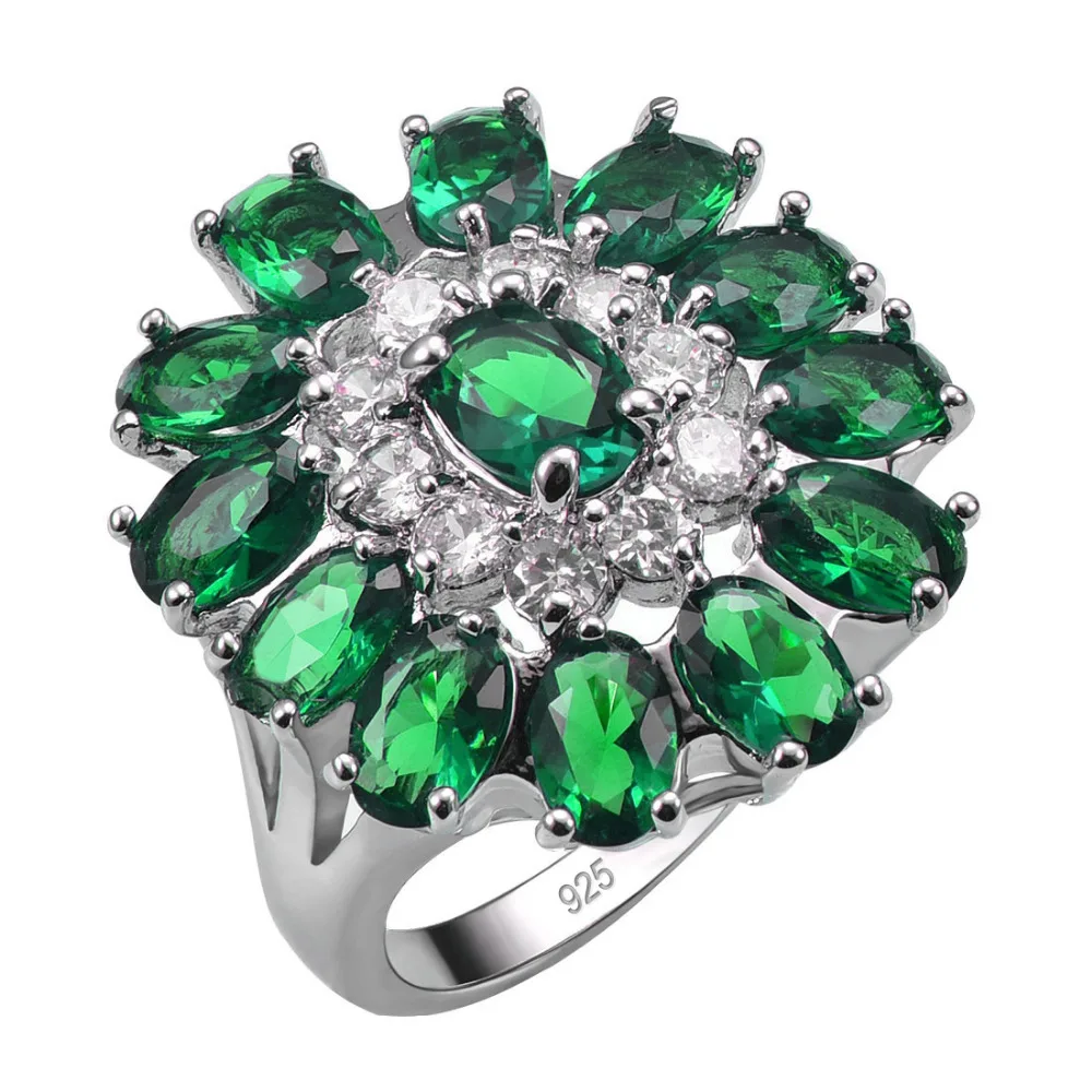 Simulated Emerald 925 Sterling Silver   Size 6 7 8 9 10 11 12 F1546