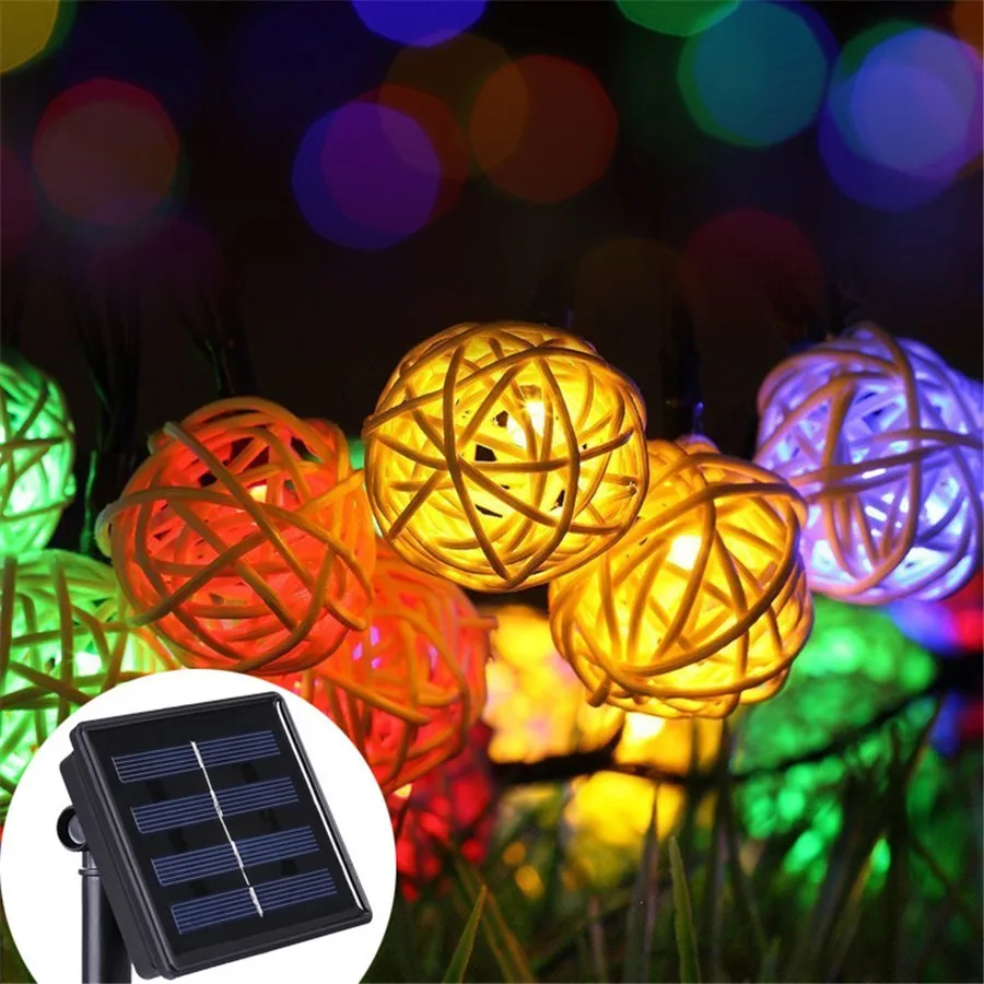 

5M 20 LEDs RGB Solar Garland LED Rattan Ball Fairy Lights Lampion String For Christmas Wedding Luces Festival Decoration Party