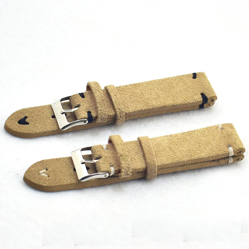 Handmade Genuine Suede Leather Watchband Watch Accessories Khaki Retro Watch Strap 18mm 20mm 22mm 24mm Watch Band KZSD09