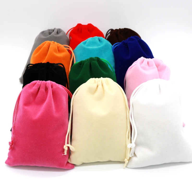 50pcs/lot 9x12 13x18 15x20cm Velvet Bag Drawstring Gift Bag Pouches Can Custom Logo Bracelet Charms Watch Jewelry Packaging Bags