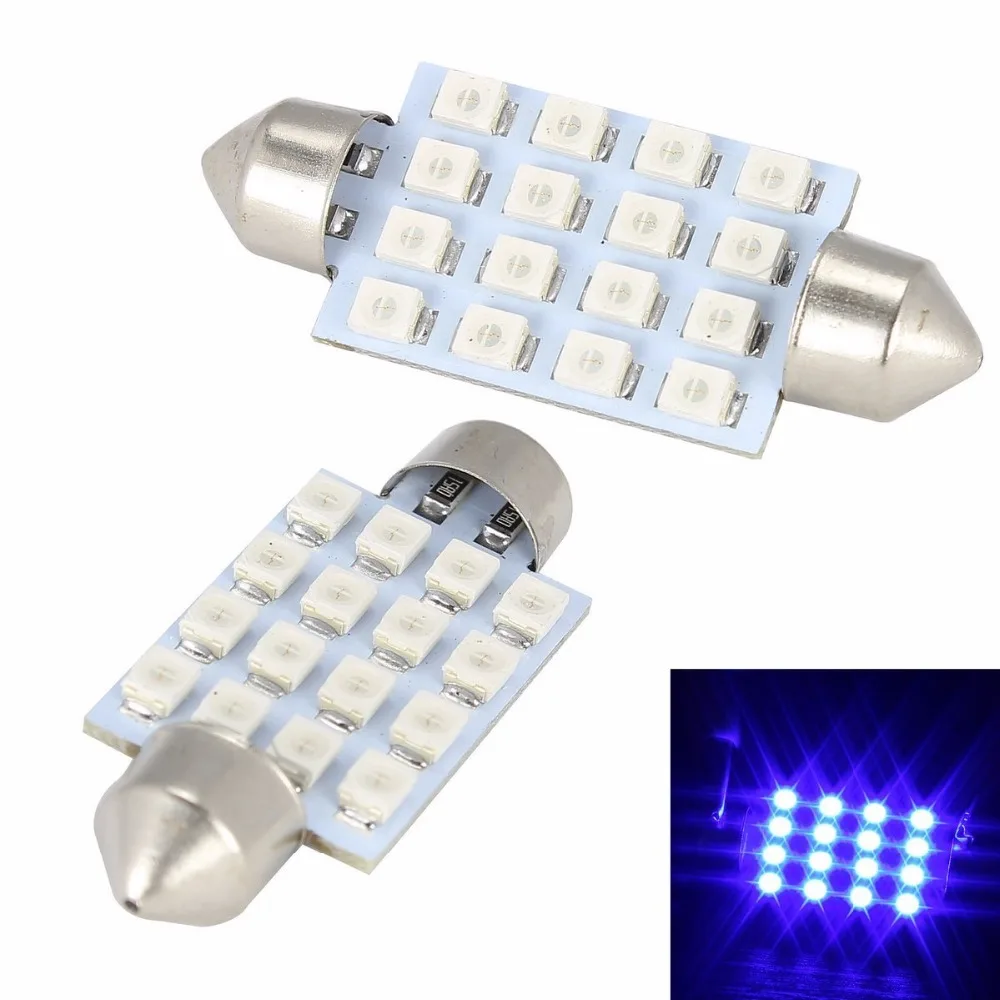 10X Blue LED Bulbs 42MM Festoon 16SMD Dome Map Super Bright Light Lamp For Interior Dome Door Map License Plate Cargo Light