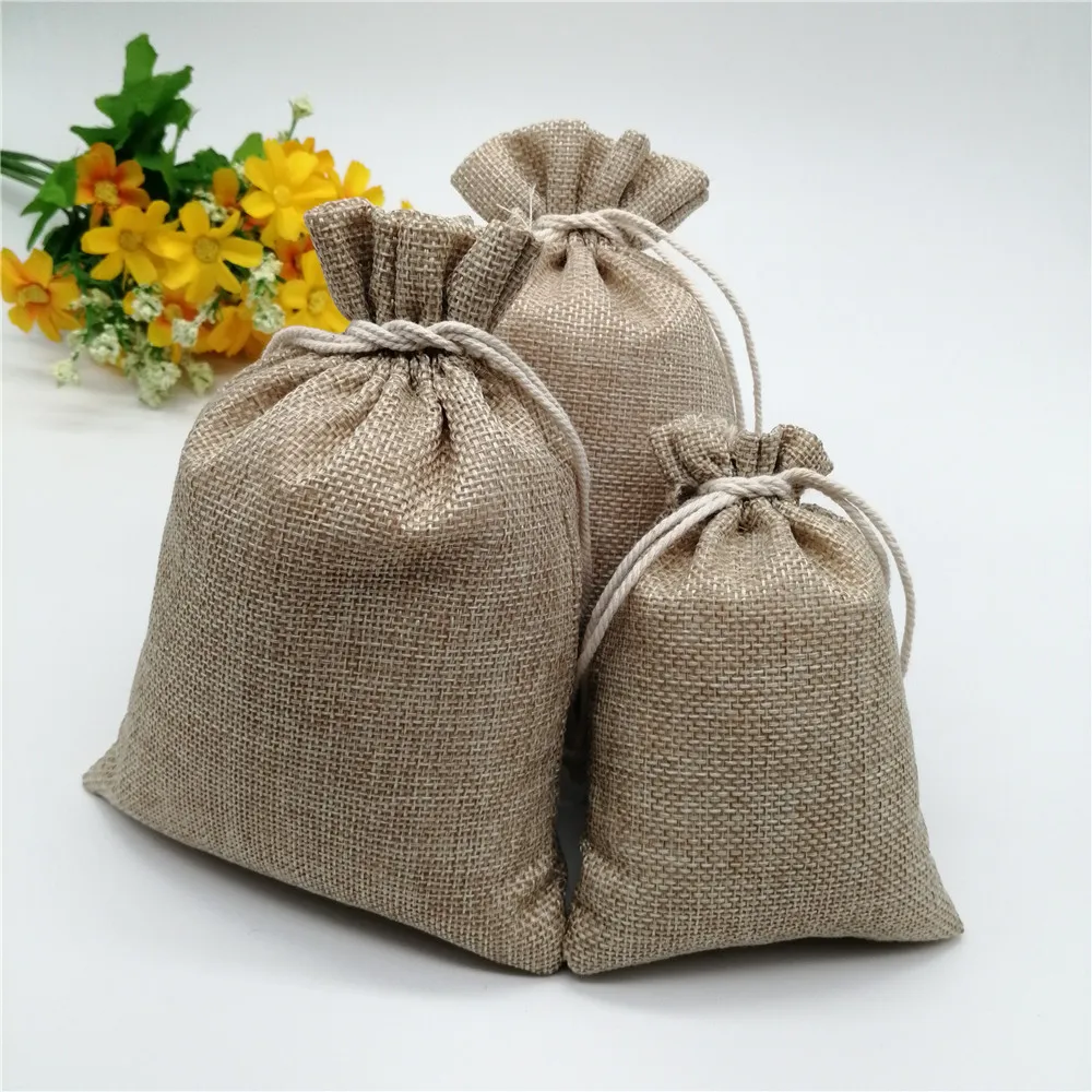 25pcs 6 sizes Linen Drawstring Gift Bags Natural Burlap Gift Candy Bag Wedding Party Favor Pouches Jute Jewelry Packaging Bags