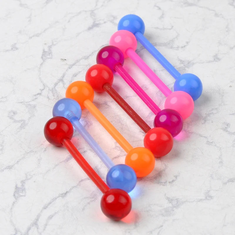 10Pcs Mixed Colorful Flexible Silicone Barbell Stud Tongue Ring Ball Bars Belly Navel Rings Stud Body Piercing Jewelry Wholesale