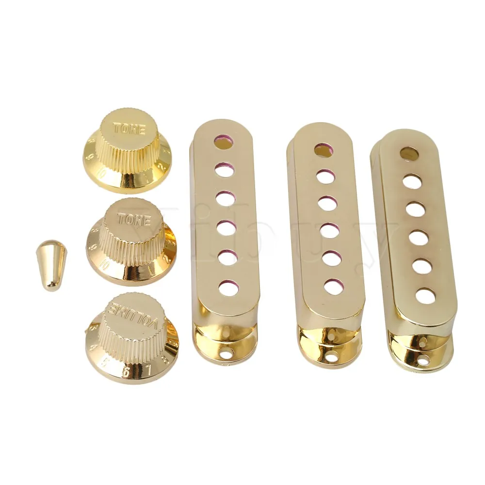 Yibuy Guitars 6 Hole Single Coil Pickup Cover & 1V2T Knob Switch Tip Set of 3 Golden