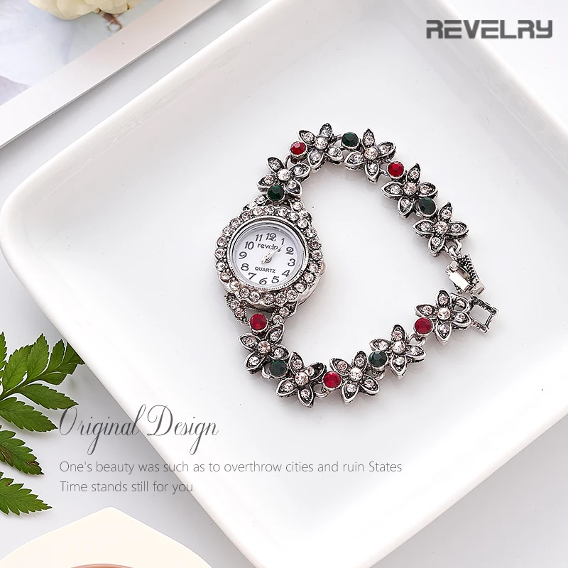 Relógios de pulso femininos revelry, relógio de pulso prateado de quartzo com diamantes, pulseira de moda elegante para mulheres