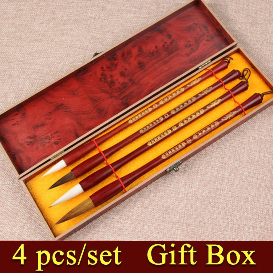 

4 pcs/box weasel hair calligraphy brushes mixed/mouse hair brush pen set with gift box for painting callligraphy art supplies