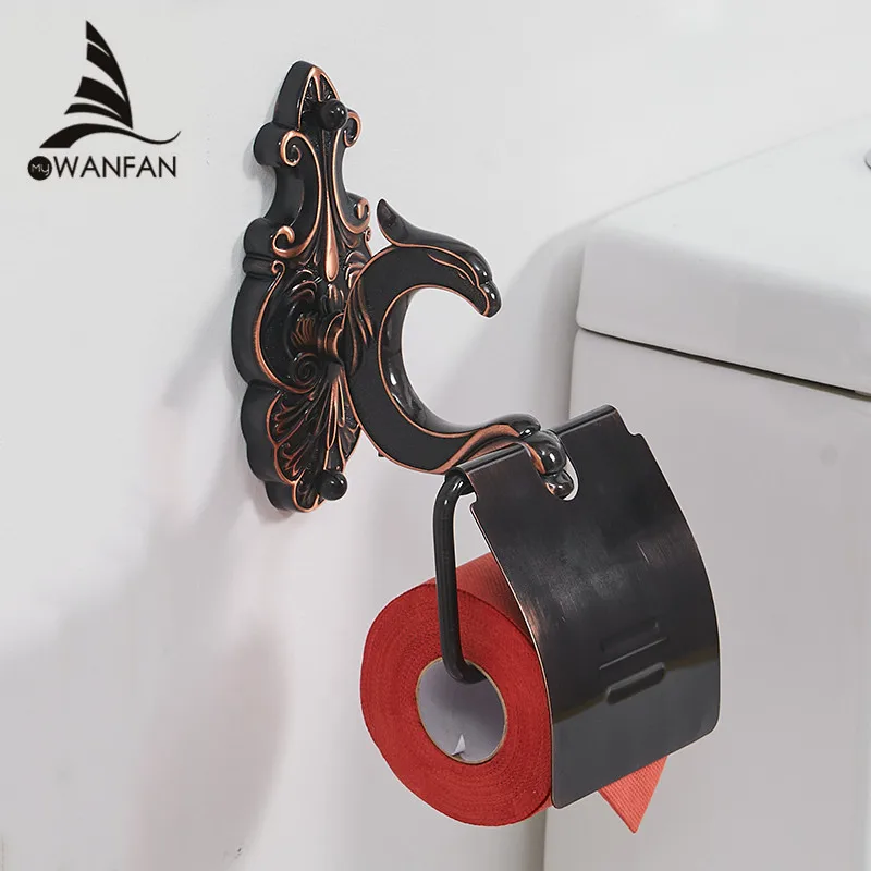 

Paper Holders Toilet Wall Mounted Brass Roll Tissue Holder For Paper Towel Bathroom Accessories Black WC Paper Shelf WF-88808