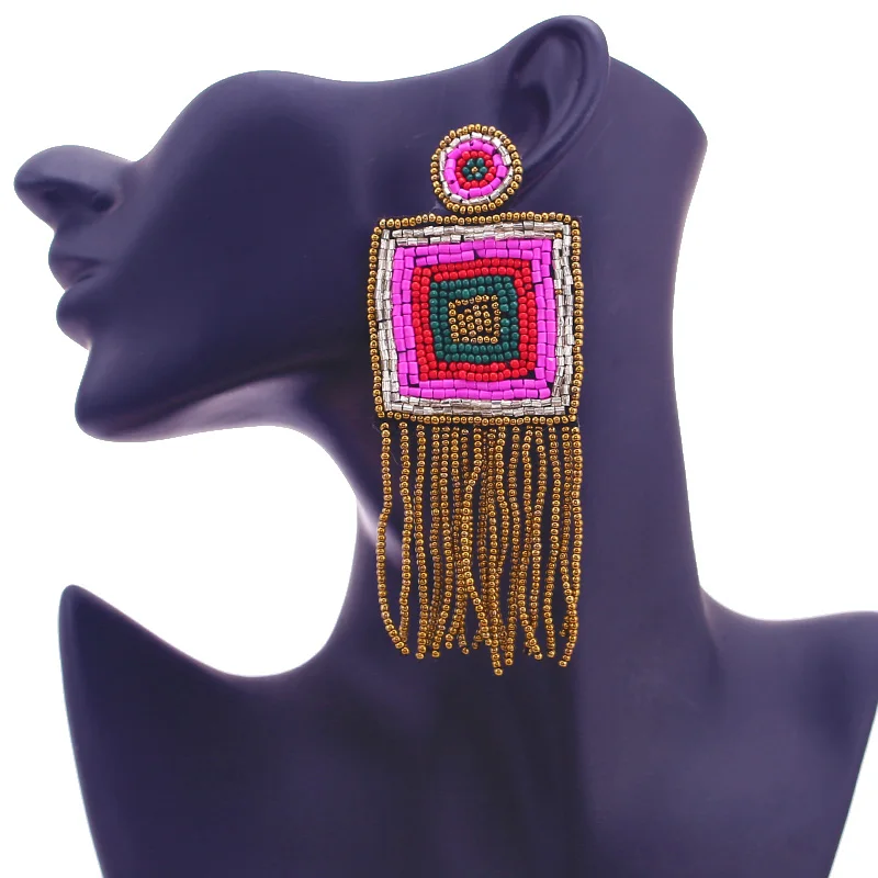 Statement Earring Tassel Earrings For Women Design Handmade Fringed Bohemian Jewelry Gifts Wedding Glass Bead Drop Earring Party