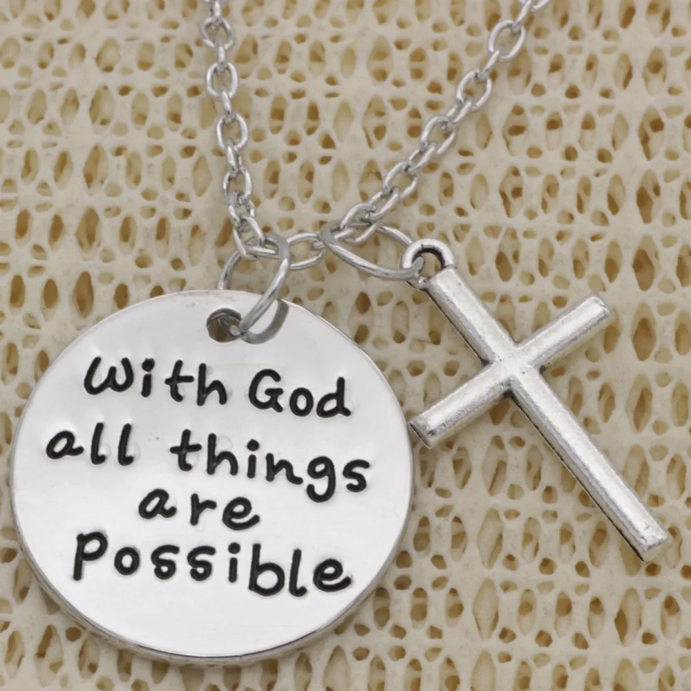 Fashion Inspirational Necklace cross with god all things are possible Alloy Necklace Chains Jewerly For Women N2038