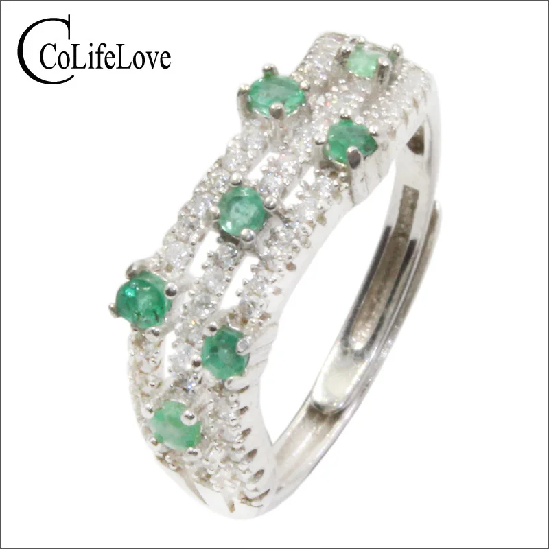 

CoLife Jewelry 925 Silver Emerald Ring 2mm Natural Emerald Silver Ring Sterling Silver Emerald Jewelry Birthday Gift for Woman