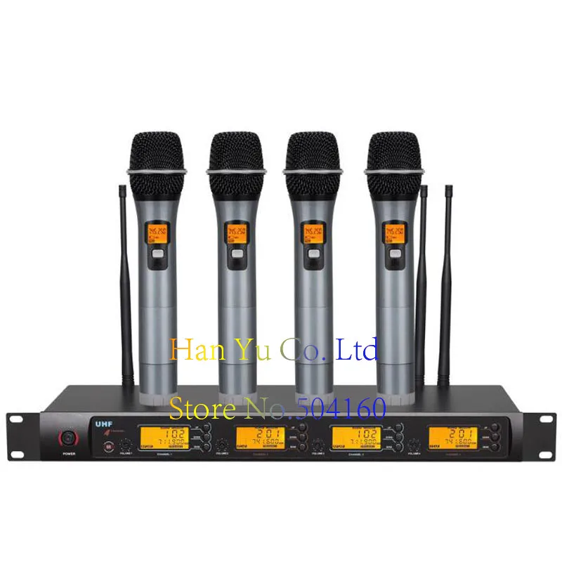 Professional 4x100 Channel UHF Wireless  Microphone System KTV wireless microphone infrared to frequency