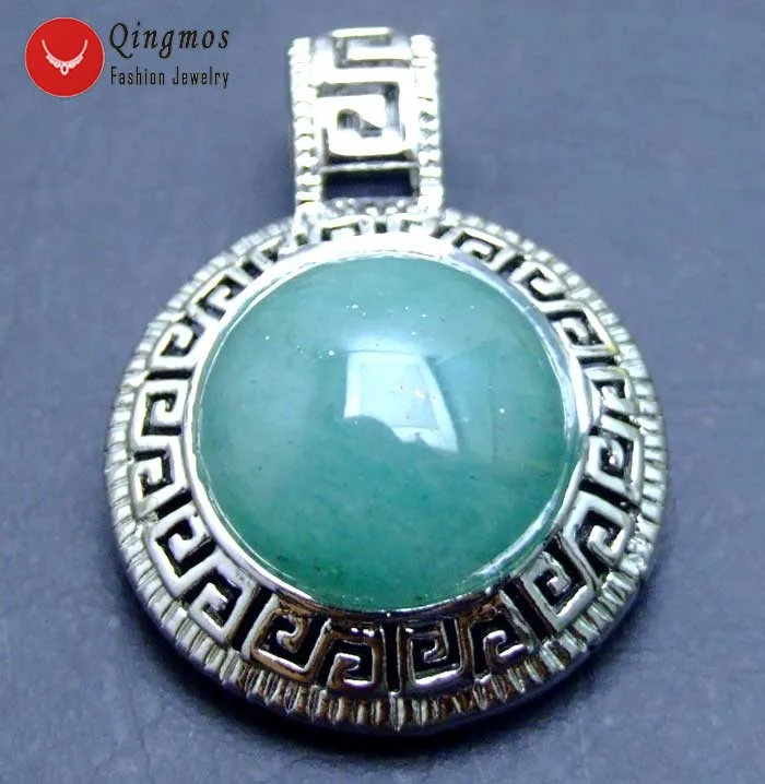 

Qingmos 25mm Round Pendant for Women with 17mm Round Natural Green Jades Stone Pendant Trendy Fine Jewelry Pen243 Free Shipping