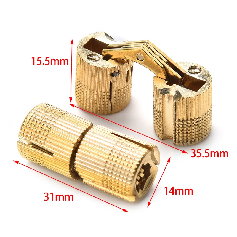 NAIERDI Kupfer Messing Möbel Scharniere 8-18mm Zylindrische Versteckte Schrank Verborgene Unsichtbare Tür Scharniere Für Hardware Geschenk Box
