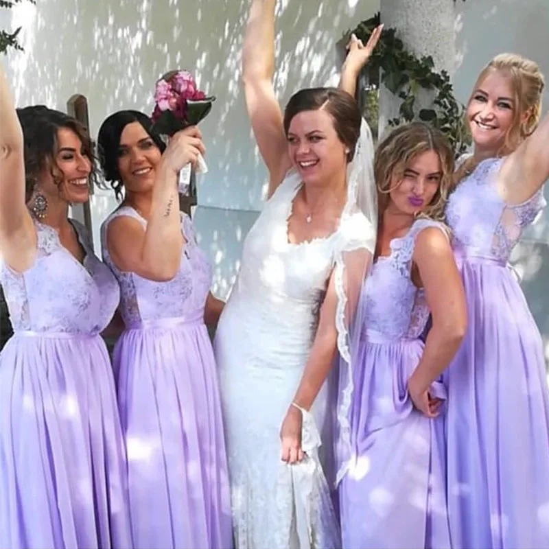 lamiabridal Chiffon Lavender Bridesmaid Dresses V-Neck Floor Length Country Wedding Formal Party Dresses Maid Of Honor Gowns