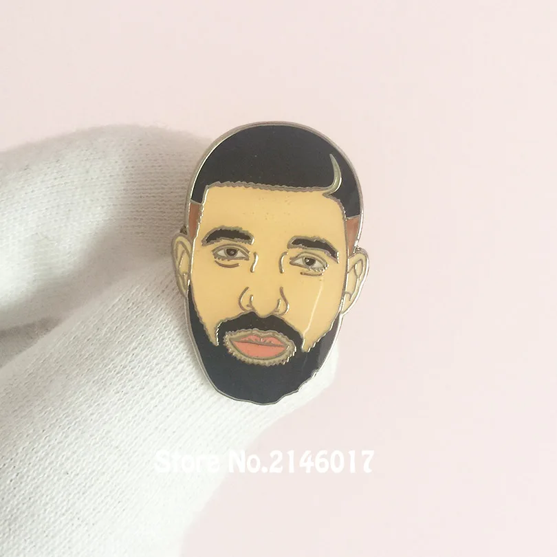 100pcs Custom Made Brooch Music Metal Badge Art Gift 1'' Popular Craft  Musician Meme Lapel Pins Drake Head Enamel Pin Champagne