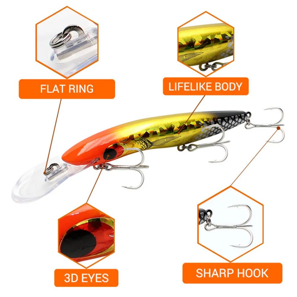 1pcs 16cm 24.7g Minnow Fishing Lures Deep Diving Plastic Artificial Crankabit Wobbler Treble Hooks Sea Bass Pike Fishing Tackle