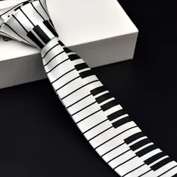 KLV męska czarno-biała klawiatura pianina krawat krawat klasyczny Slim Skinny Music Tie