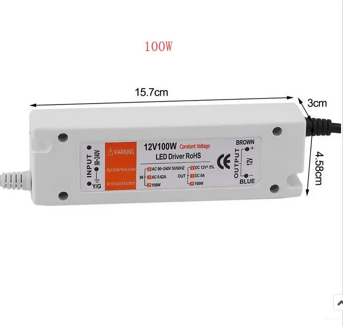 Convertisseur DC 12V, 18W, 28W, 48W, 72W, 100W, 3 ans de garantie, adaptateur de pilote LED, alimentation pour bande