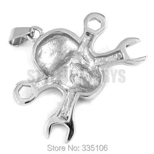 Free shipping! Spanner Skull Pendant Stainless Steel Jewelry Classic Motor Biker Pendant SWP0259